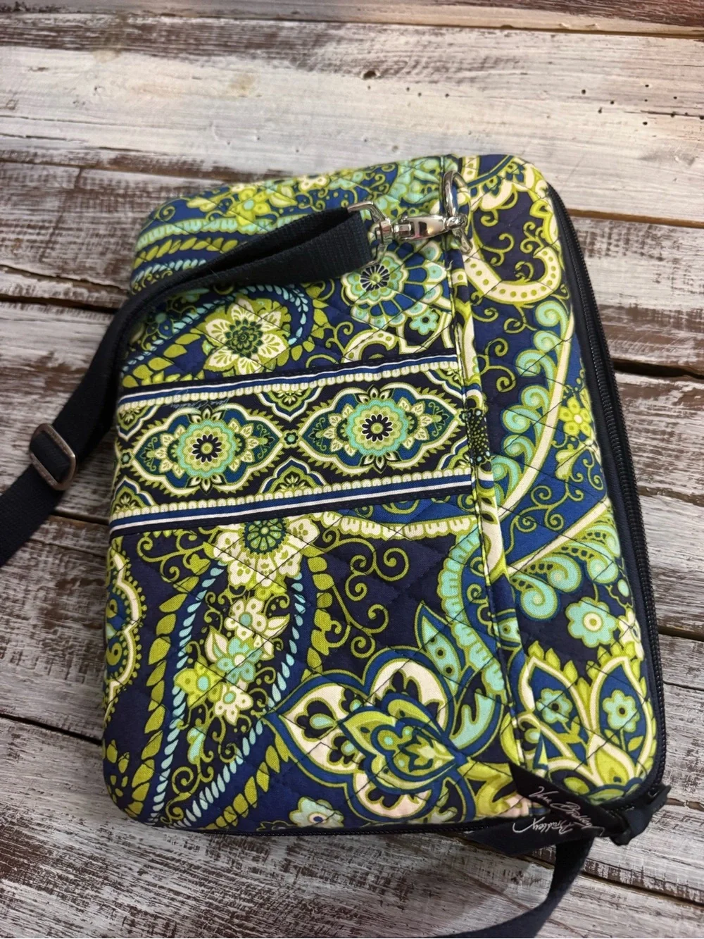 Vera Bradley Navy Green Paisley Quilted Crossbody Tablet Holder